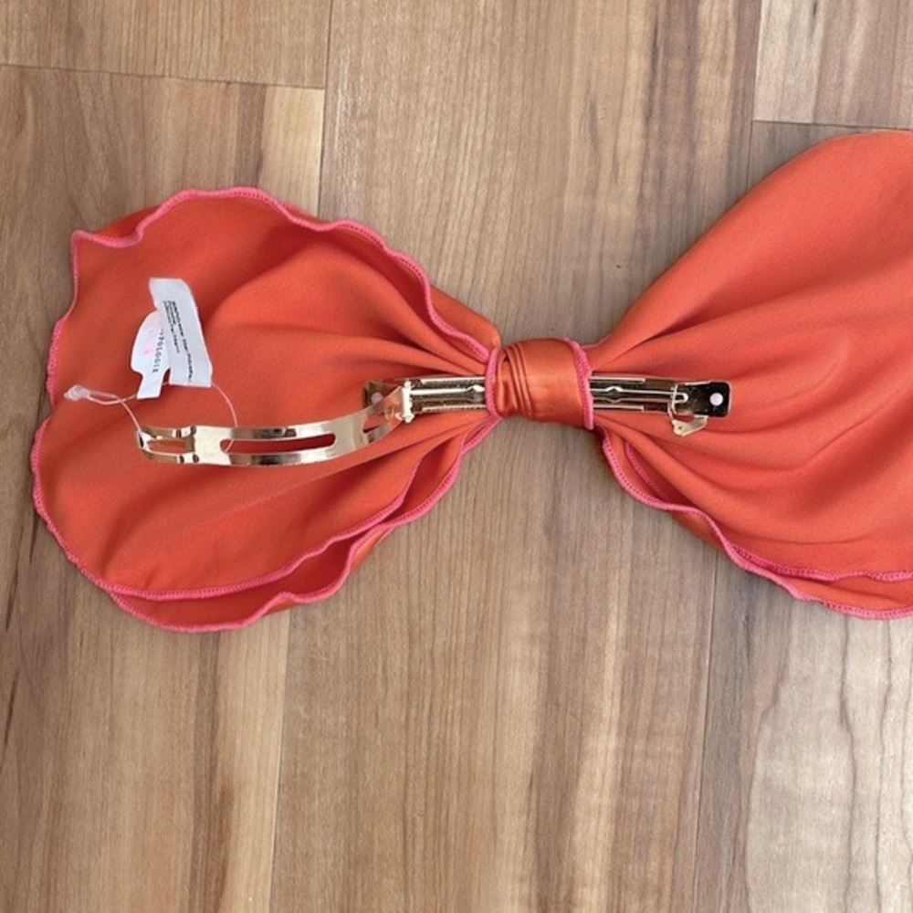 Oversized orange and pink layered bow barrette - Picture 4 of 7